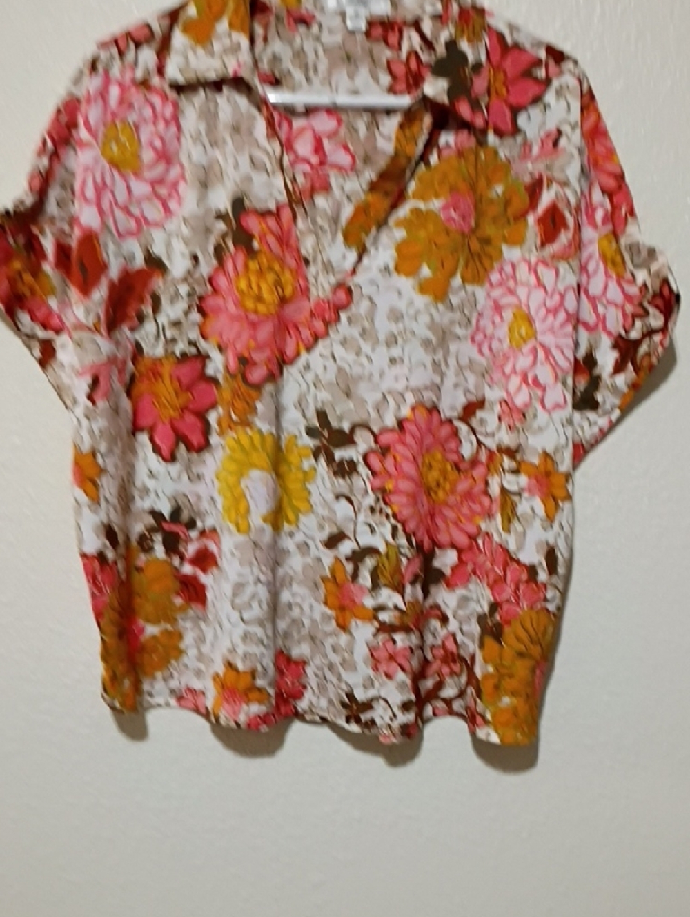 JohnPaulRichard Floral Button-Down Top in Pink, Yellow & Brown